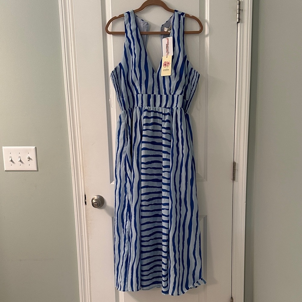 Entro 2 Tone Blue Striped Maxi Dress